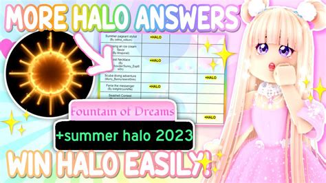 NEW HALO ANSWERS WIN 2023 STARLIGHT HALO All Correct Story Answers Royale High Update STARCODE BEA Be sure to SUBSCRIBE for daily Royale High. . All the answers to the fountain in royale high 2023